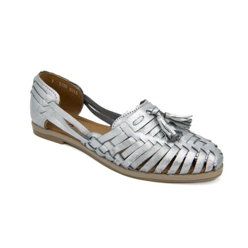 Huarache silver leather sandal flats